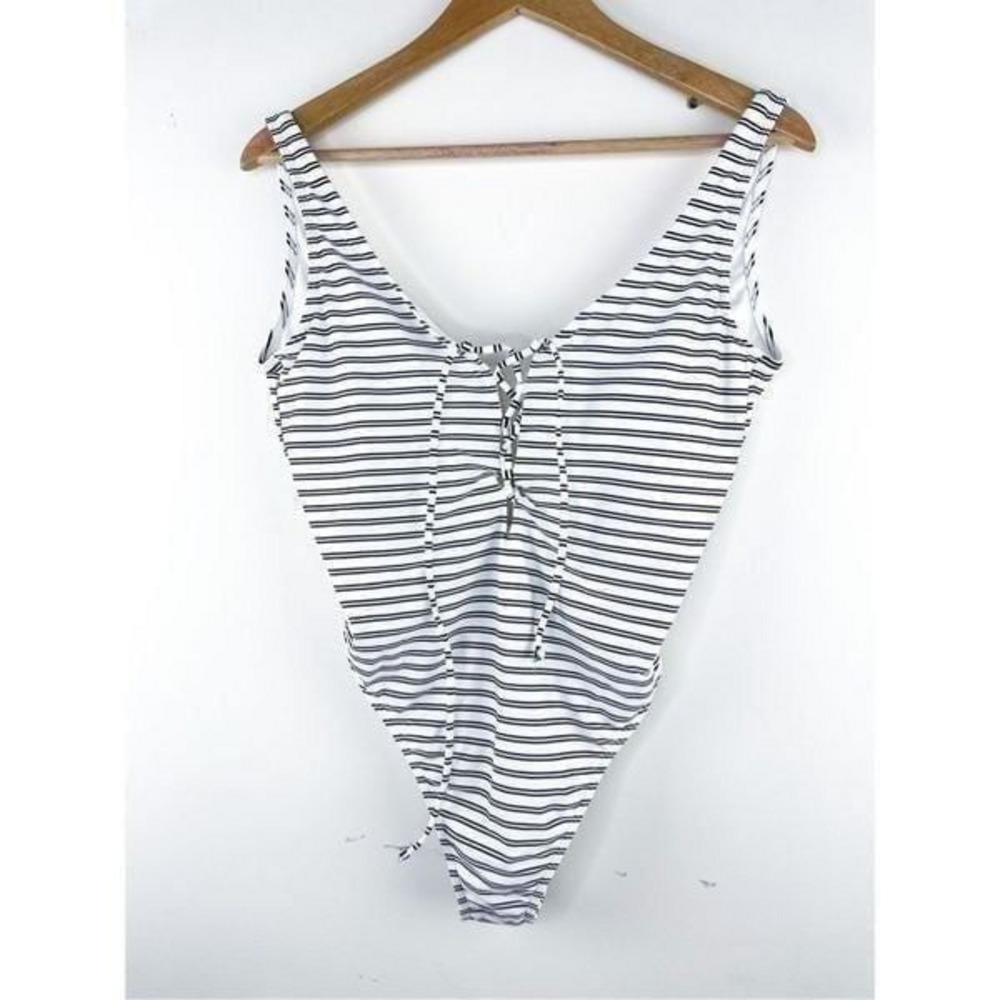 Hollister Black and White Stripe Lace Down One Piece Open Back Swimsuit Size M‎